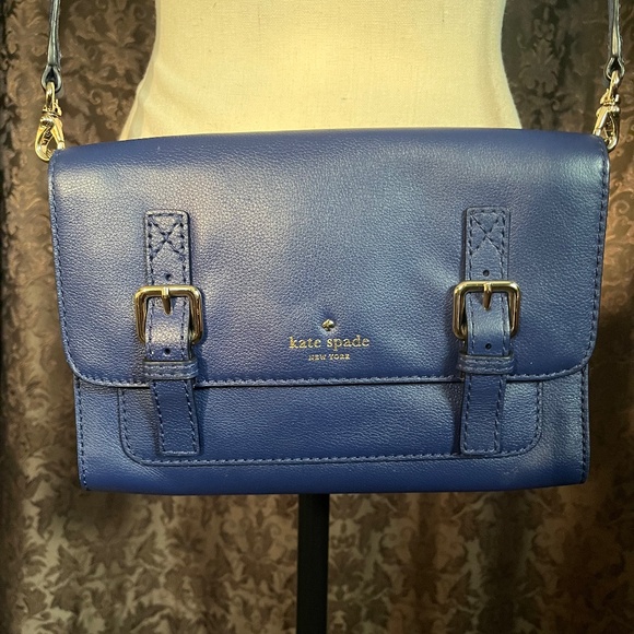 kate spade Handbags - Kate Spade Bright Navy Blue Leather Magnetic Buckle Flap Crossbody Bag NWOT